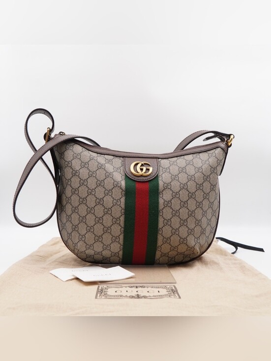 Gucci Handbags - CI32 ❤️ Gucci GG Supreme Monogram Small Ophidia Half Moon Hobo